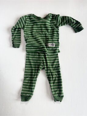 Vae Nait Green and Gray Striped Kids Pajama Set